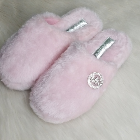 Michael Kors Shoes - SOLD Michael Kors Pink Slide Faux Fur Slippers